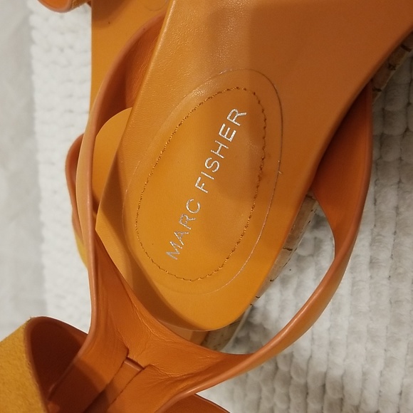Marc Fisher Women’s Orange Ankle Strap Cork Wedge Sandals - Picture 5 of 7